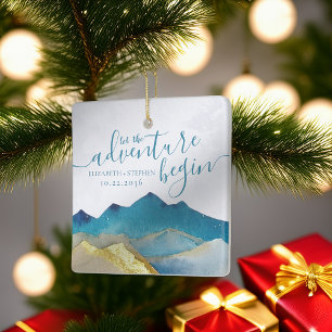 Adorno De Cerámica Acuarela Montañas Doradas Boda Salvar La Fecha