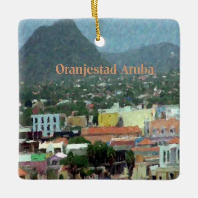 Adorno De Cerámica Acuarela Oranjestad, Aruba (Anverso)