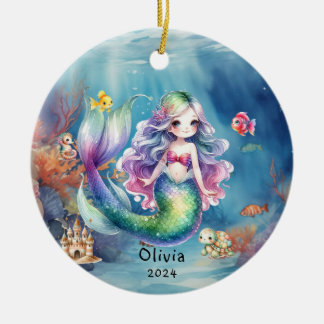 Adorno De Cerámica Acuarela personalizada de ordeño marino con sirena