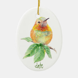 Adorno De Cerámica Acuarela Personalizado de fecha Rufous Hummingbird