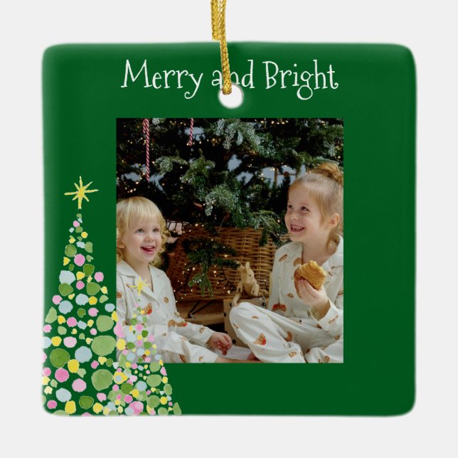 Adorno De Cerámica Acuarela Polka Dot Árbol de Navidad Keepsake (Anverso)