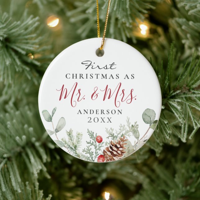 Adorno De Cerámica Acuarela Primera Navidad Sr. + Sra. Ornament (Árbol)