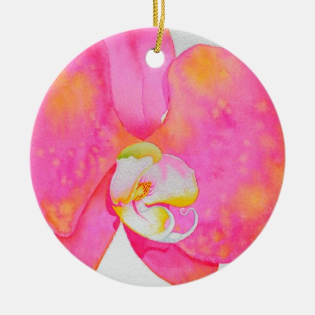 Adorno De Cerámica acuarela rosa Orquídea pintura tropical floral (Frente)