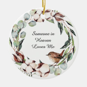 Adorno De Cerámica Acuarela Verdor Bird Wreath Memorial Keepsake