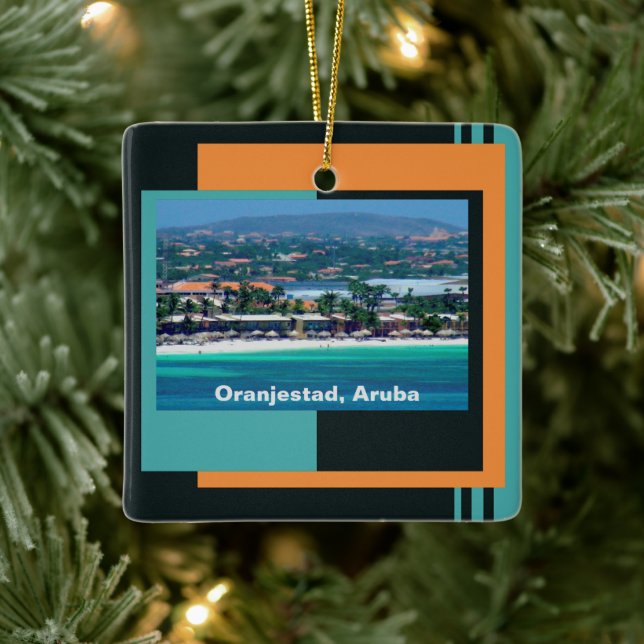 Adorno De Cerámica Acuarelas de Oranjestad, Aruba (Árbol)