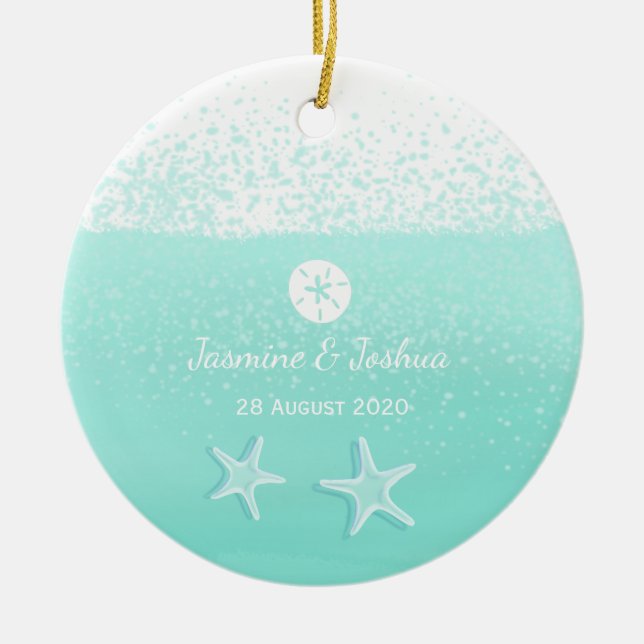 Adorno De Cerámica Acuario verde acuática y estrella de dólar (Frente)