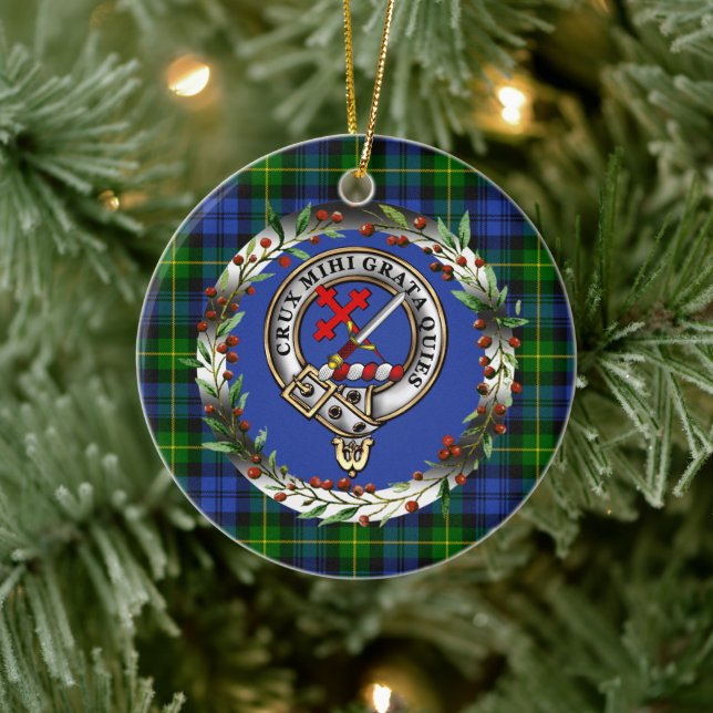 Adorno De Cerámica Adam Clan Badge & Tartan Personalized Xmas (Árbol)