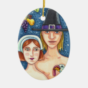ADORNO DE CERÁMICA ADAM & EVE PILGRIMS GRACIAS KEEPSAKE