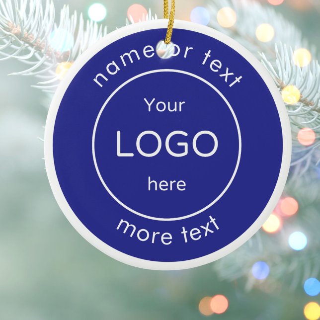 Adorno De Cerámica Add your logo blue Business Christmas Ornament (Subido por el creador)