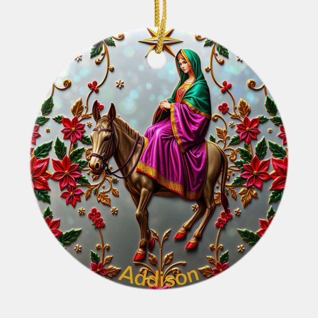 Adorno De Cerámica ADDISON ~ Mary en el burro ~ (Frente)