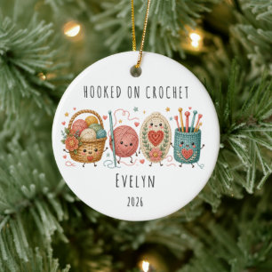 Adorno De Cerámica Adicto al crochet Navidad personalizada