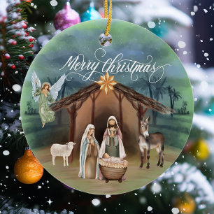 Adorno De Cerámica Administrador de Acuarela Natividad Navidad Monogr