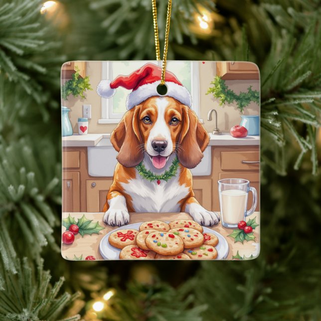 Adorno De Cerámica Adorable Basset Hound Sneaking Christmas Cookies (Árbol)