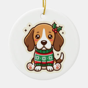 Adorno De Cerámica Adorable Beagle con Jersey Navideño Perro Kawaii O