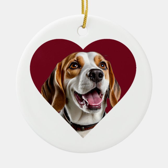 Adorno De Cerámica Adorable Beagle in Heart Shape Design (Frente)