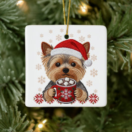 Adorno De Cerámica Adorable Christmas Yorkshire Terrier