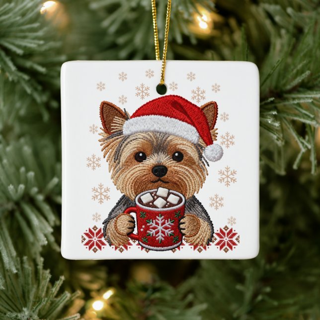 Adorno De Cerámica Adorable Christmas Yorkshire Terrier (Árbol)