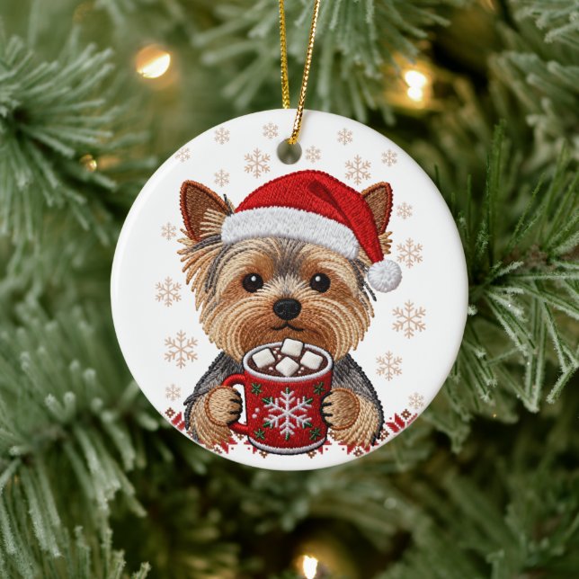 Adorno De Cerámica Adorable Christmas Yorkshire Terrier (Árbol)