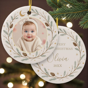 Adorno De Cerámica Adorable foto del primer Navidad del bebé celestia