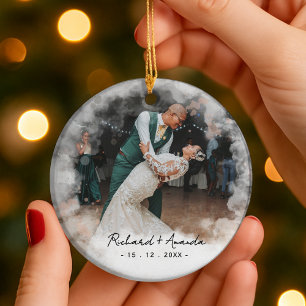 Adorno De Cerámica Adorable foto desvaída del primer Navidad comprome