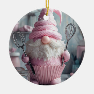 Adorno De Cerámica Adorable Gnome De Hormigón Rosa