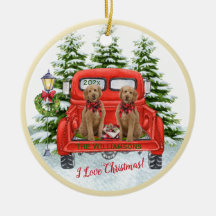 Adorable Goldendoodles Vintage Red Truck Ornament