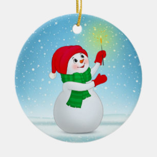 Adorno De Cerámica Adorable muñeco de nieve de Navidad y copos de nie