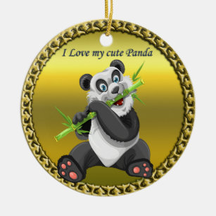 Adorno De Cerámica Adorable oso lindo panda comiendo bambú evergreen