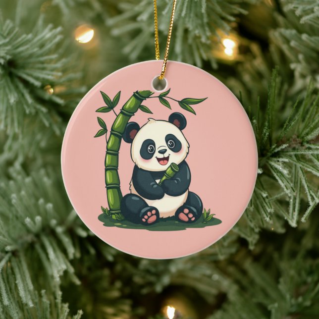 Adorno De Cerámica Adorable Panda Abrazando Bamboo Personalizado arte (Árbol)