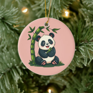 Adorno De Cerámica Adorable Panda Abrazando Bambú Arte de Dibujos Ani