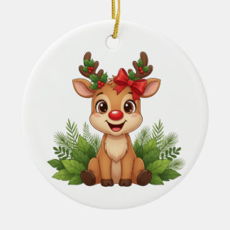 Adorno De Cerámica Adorable Reno de Navidad, Reno de Vacaciones