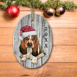 Adorno De Cerámica Adorable Santa Hat Basset Oporto Cerámica Orina