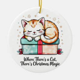 Adorno De Cerámica Adorable Sleeping Kitten Christmas Holiday Keepsak