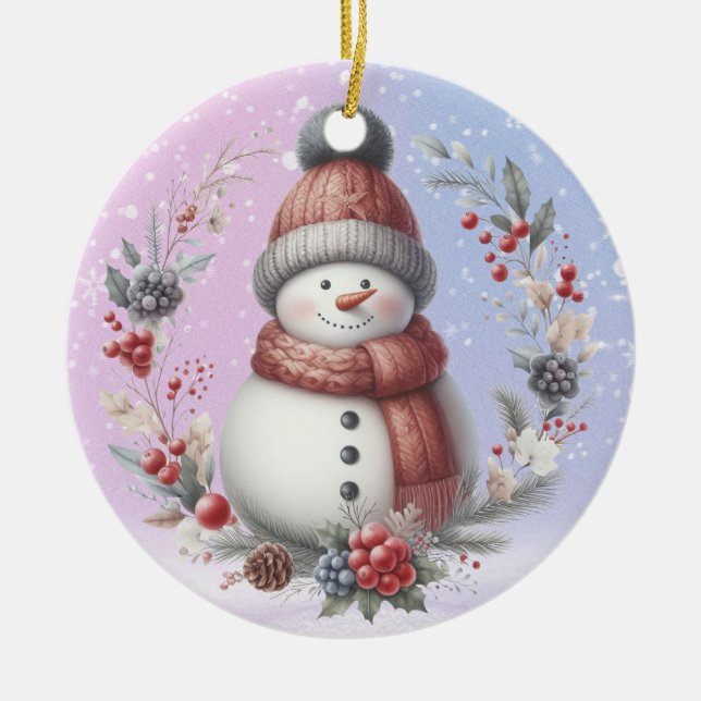 Adorno De Cerámica Adorables Navidades de Snowman Wreath (Frente)