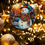 Adorno De Cerámica Adorables Navidades de vidrio templado de Snowman<br><div class="desc">¡Prepárate para rociar magia navideña con nuestro adorable adorno navideño! Este encantador muñeco de nieve, elaborado con un cautivador estilo de vidrieras, derrite el corazón con su encanto festivo. Colóquelo en su árbol o úsalo para darle un toque alegre a su decoración de vacaciones. Los colores vivos y los detalles...</div>