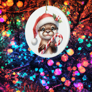 Adorno De Cerámica Adorables Navidades en Santa Hat con Candy