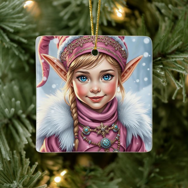 Adorno De Cerámica Adorables Navidades festivos de Elf Rosa (Árbol)