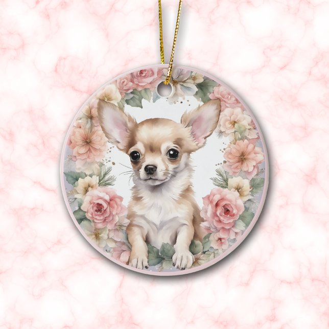 Adorno De Cerámica Adorables Navidades florales rosados de Chihuahua (Subido por el creador)