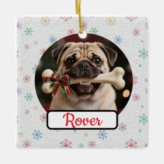 Adorno De Cerámica Adornable Hueso Y Perro Cuadrado Navidad Mascota