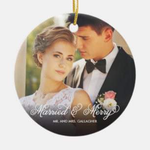 Adorno De Cerámica Adornado de foto de la primera Navidad casados y f