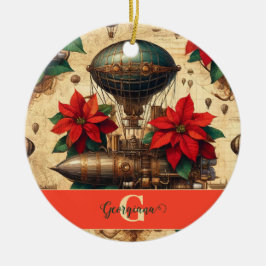 Adorno De Cerámica Aeronave personalizada Steampunk con Poinsettia