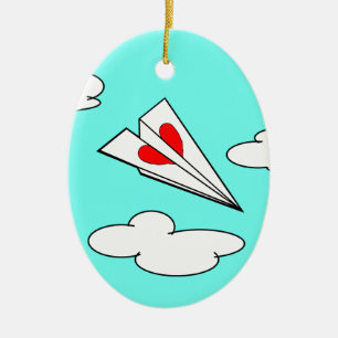 Adorno De Cerámica Aeroplano de papel con el corazón