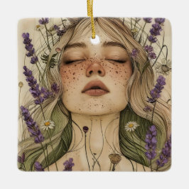 Adorno De Cerámica Aesthetic Cottagecore Girl with Wildflowers Art