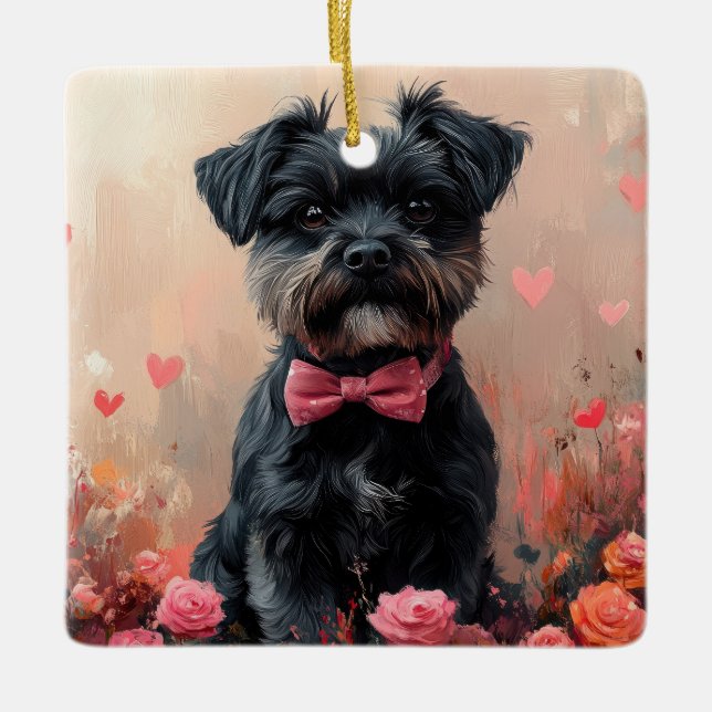 Adorno De Cerámica Affenpinscher con Rosas - El día de San Valentín (Anverso)