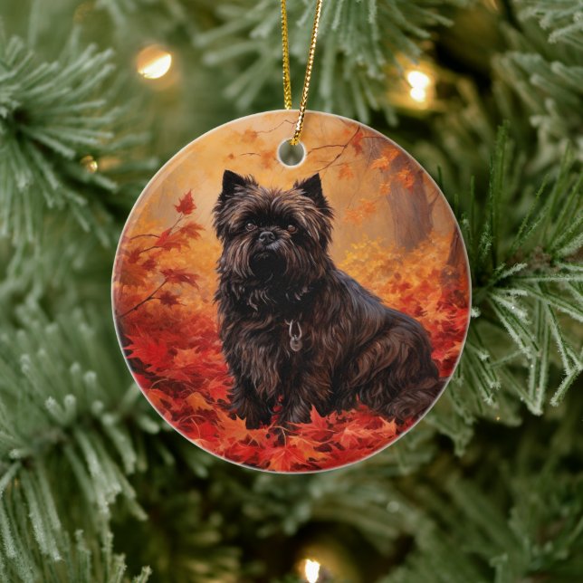 Adorno De Cerámica Affenpinscher en hojas de otoño se inspira (Árbol)