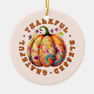 Adorno De Cerámica Afortunada, bendecida calabaza floral