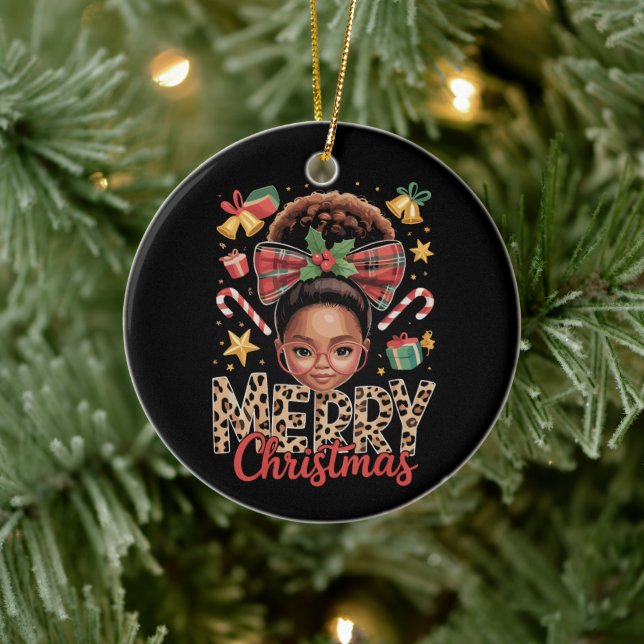 Adorno De Cerámica African American Christmas Messy Bun Black Mom  (Árbol)