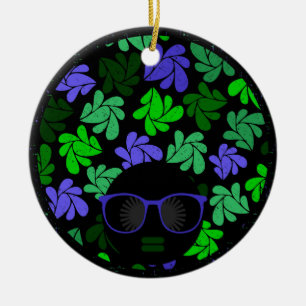 Adorno De Cerámica Afro Diva Verde y Azul
