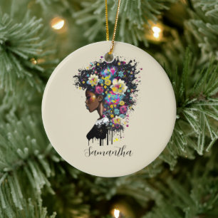 Adorno De Cerámica Afroamericana con flores