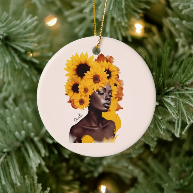 Adorno De Cerámica Afroamericana con pelo afro girasol (Árbol)